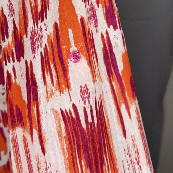 Jones NY Signature Blouse Top Orange Purple Taupe Waterfall Button Front LS S XL - Picture 6 of 10